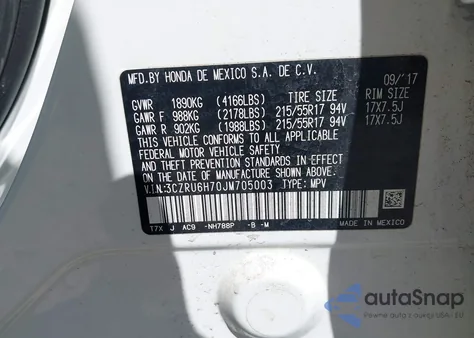 2018 Honda Hr-V Ex-L from USA, damaged, VIN 3CZRU6H70JM705003